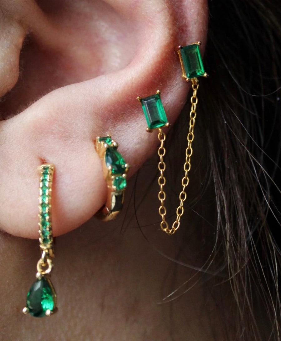 Yesil  double gem chain earrings