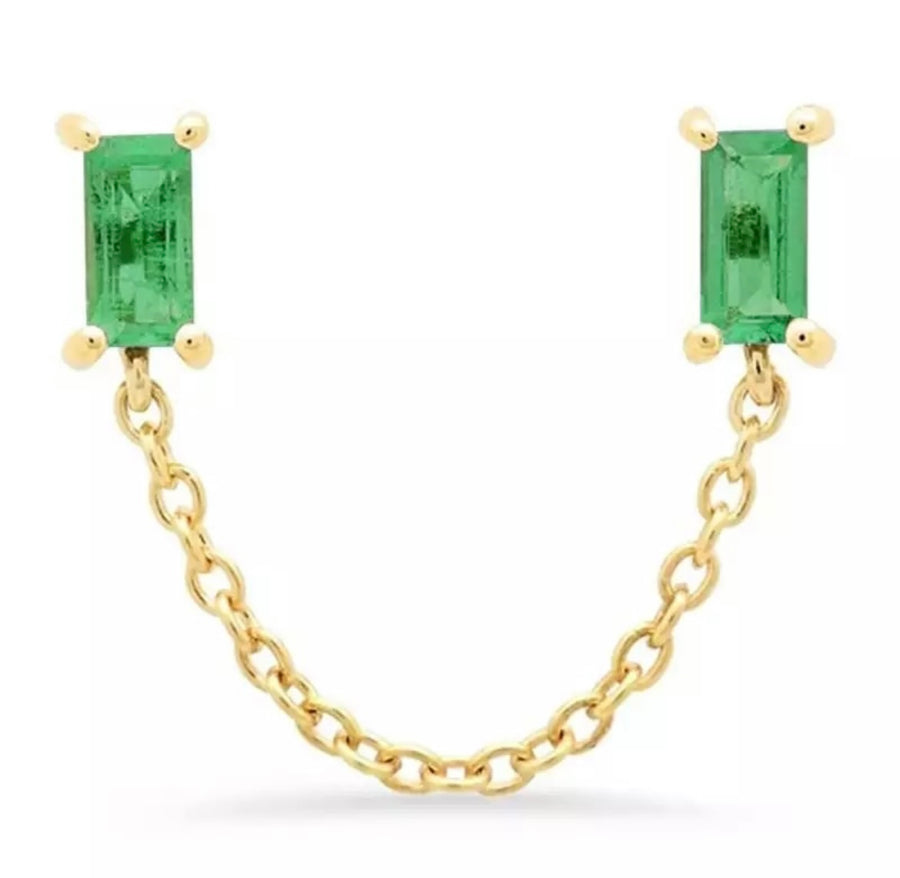 Yesil  double gem chain earrings